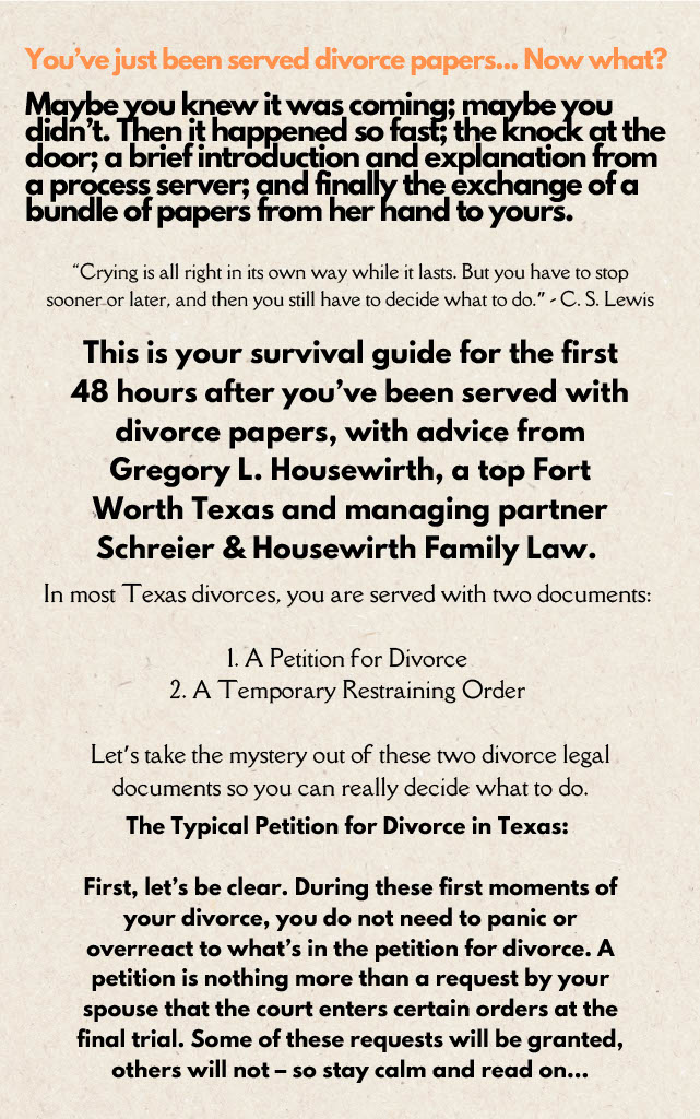 Schreier & Housewirth Family Law in Fort Worth, TX - Image of So You've been served